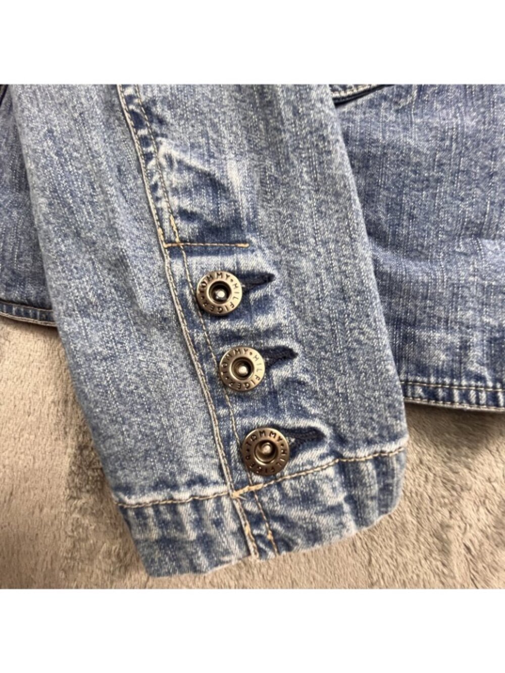 Vintage Tommy Hilfiger Denim Jean Jacket Women 4 Blue Stretch Y2K Button up - Picture 11 of 15
